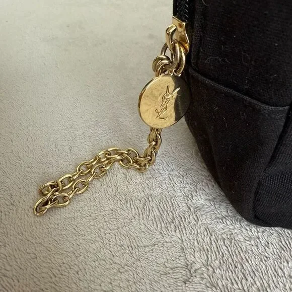 Yves Saint Laurent YSL parfums Black Canvas Logo Wristlet Clutch Bag - Picture 5 of 12